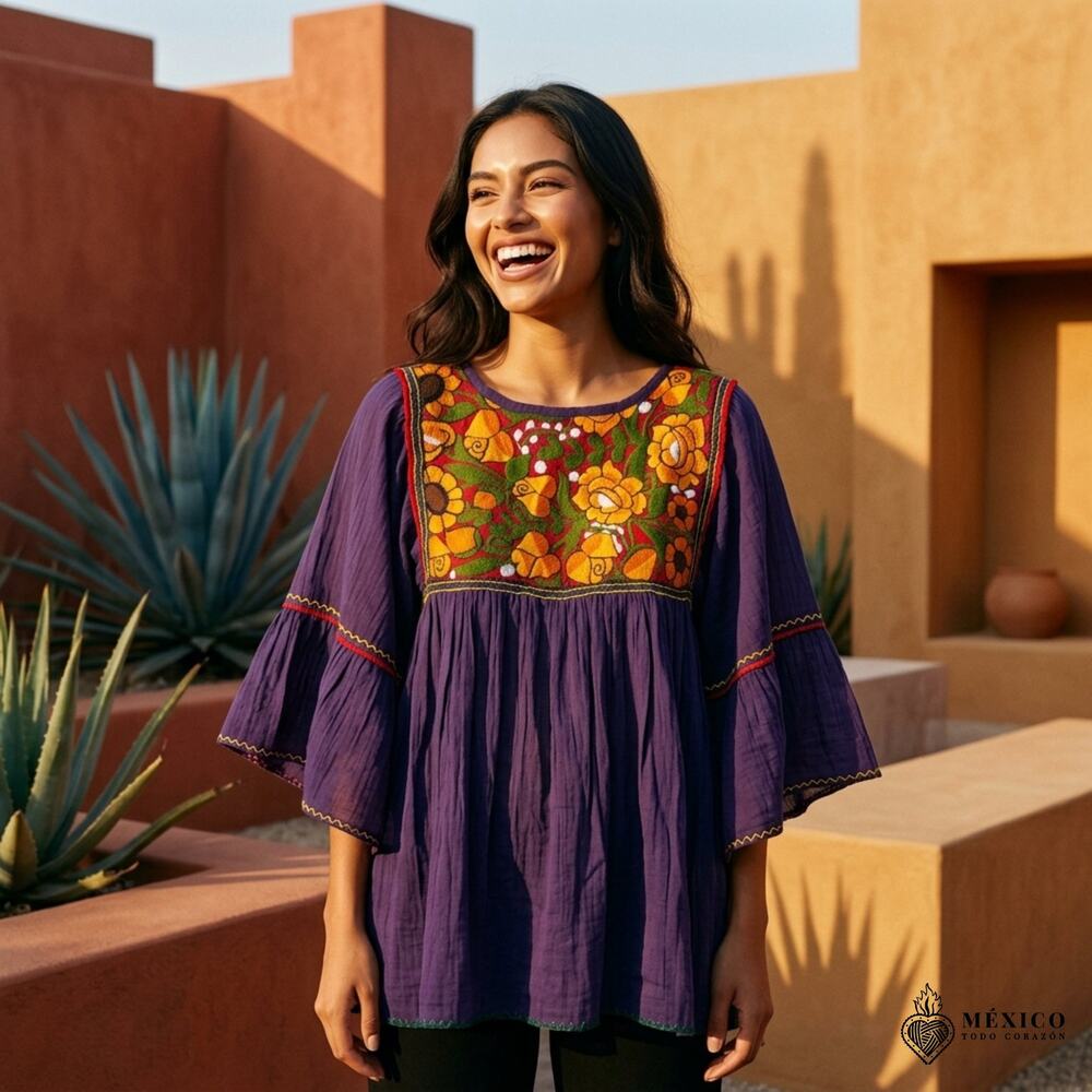 Mexican hand made Blouse – Handmade design peasent uni size S to M